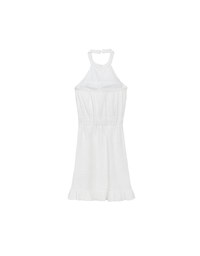 Textured Sleeveless Halter Padded Mini Dress with Ruffled Hem