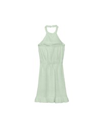Textured Sleeveless Halter Padded Mini Dress with Ruffled Hem