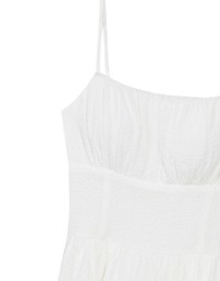 Embossed Texture Cinched Waist Padded Flowy Maxi Dress