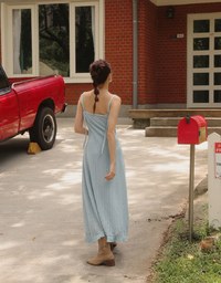 Cut Out Lace Knit Spaghetti Strap Cami Maxi Dress with Tassel Hem