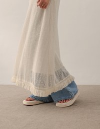Cut Out Lace Knit Spaghetti Strap Cami Maxi Dress with Tassel Hem