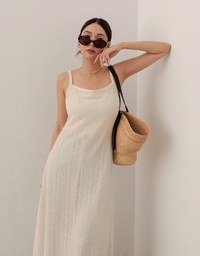 Cut Out Lace Knit Spaghetti Strap Cami Maxi Dress with Tassel Hem