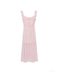 Sheer Ruffle Gingham Sleeveless Padded Maxi Dress