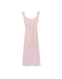 Sheer Ruffle Gingham Sleeveless Padded Maxi Dress