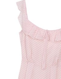 Sheer Ruffle Gingham Sleeveless Padded Maxi Dress