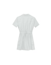 Button Front Cap Sleeve Shirt Mini Dress with Drawstring Waist Detail