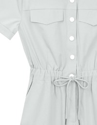 Button Front Cap Sleeve Shirt Mini Dress with Drawstring Waist Detail