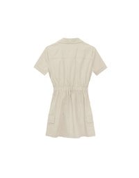 Button Front Cap Sleeve Shirt Mini Dress with Drawstring Waist Detail