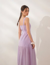 Textured Dot Jacquard Flared Maxi Dress with Slit Detail
