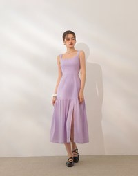 Textured Dot Jacquard Flared Maxi Dress with Slit Detail