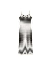 Contrast Trim V Neck Striped Knit Cami Fitted Maxi Dress