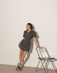 Short Sleeve Snap Button Shirt Collar Mini Dress