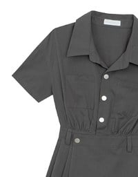 Short Sleeve Snap Button Shirt Collar Mini Dress