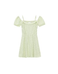 Gingham Floral Off Shoulder Puff Mini Dress