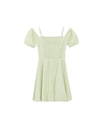 Gingham Floral Off Shoulder Puff Mini Dress