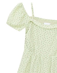 Gingham Floral Off Shoulder Puff Mini Dress
