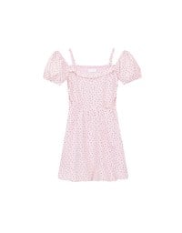 Gingham Floral Off Shoulder Puff Mini Dress