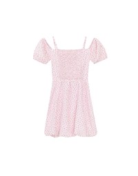 Gingham Floral Off Shoulder Puff Mini Dress