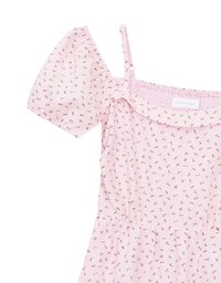Gingham Floral Off Shoulder Puff Mini Dress