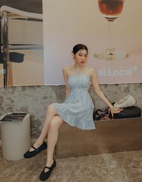 2 Way Halter Tie Gingham Padded Mini Dress with Ruffle Trim