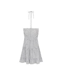 2 Way Halter Tie Gingham Padded Mini Dress with Ruffle Trim