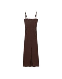 Buttoned Ribbed Knit Bodycon Padded Cami Maxi Dress