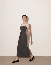 Buttoned Ribbed Knit Bodycon Padded Cami Maxi Dress