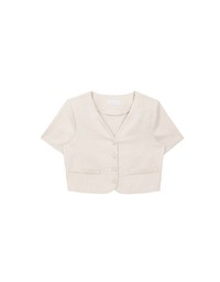 Minimalist Linen Blend Short Sleeve Jacket with Shoulder Pads