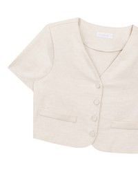 Minimalist Linen Blend Short Sleeve Jacket with Shoulder Pads