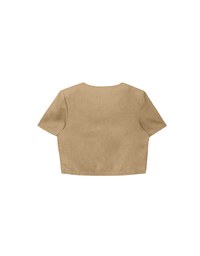 Minimalist Linen Blend Short Sleeve Jacket with Shoulder Pads