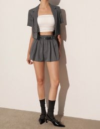 Tailored Short Sleeve Cropped Suit Jacket (with Shoulder Pads)