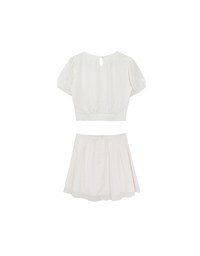 Sheer Puff Sleeve Chiffon Top with High Waist Pleated Mini Skirt Set Wear