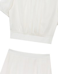 Sheer Puff Sleeve Chiffon Top with High Waist Pleated Mini Skirt Set Wear