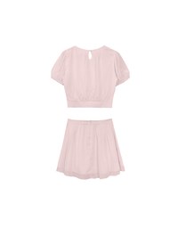 Sheer Puff Sleeve Chiffon Top with High Waist Pleated Mini Skirt Set Wear