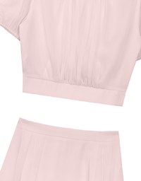 Sheer Puff Sleeve Chiffon Top with High Waist Pleated Mini Skirt Set Wear