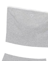 Heart Embroidery Ribbed Padded Tube Top and Basic A Line Mini Skirt Set Wear