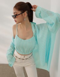 Gingham Outerwear Shirt and Elastic Hem Crop Top Set Wear