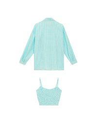 Gingham Outerwear Shirt and Elastic Hem Crop Top Set Wear