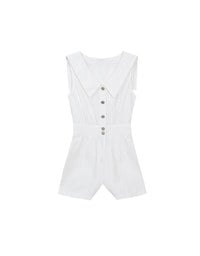 Sailor Collar Sleeveless Button Front Jumsuit