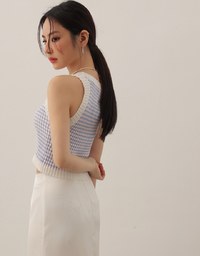 Contrast Trim Houndstooth Patterned Knit Tank Top