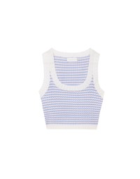 Contrast Trim Houndstooth Patterned Knit Tank Top