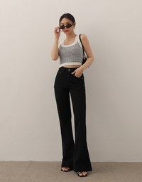 Contrast Trim Houndstooth Patterned Knit Tank Top