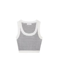 Contrast Trim Houndstooth Patterned Knit Tank Top