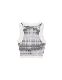 Contrast Trim Houndstooth Patterned Knit Tank Top