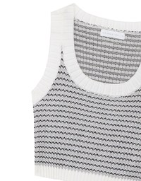 Contrast Trim Houndstooth Patterned Knit Tank Top