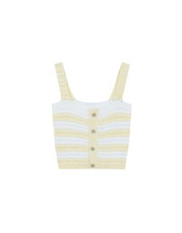 Striped Crochet Knit Tank Top with Flower Button Accents