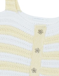 Striped Crochet Knit Tank Top with Flower Button Accents