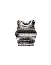 Textured Fringe Edge Striped Knit Cropped Tank Top