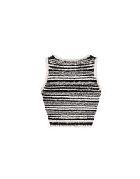 Textured Fringe Edge Striped Knit Cropped Tank Top