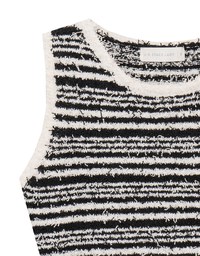 Textured Fringe Edge Striped Knit Cropped Tank Top